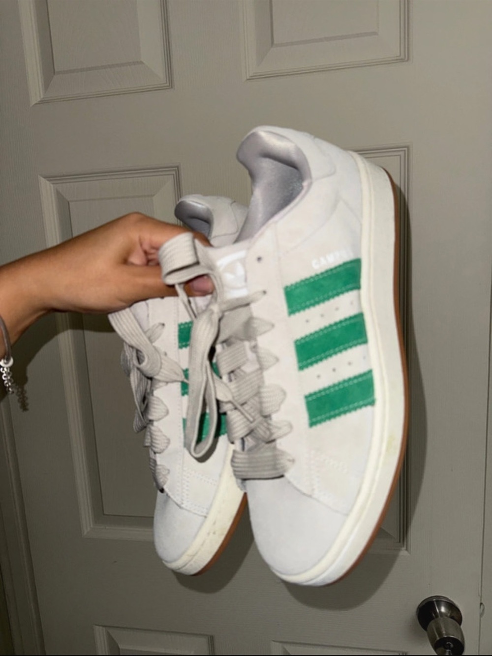 adidas Kids White Sneakers with Green Three Stripes